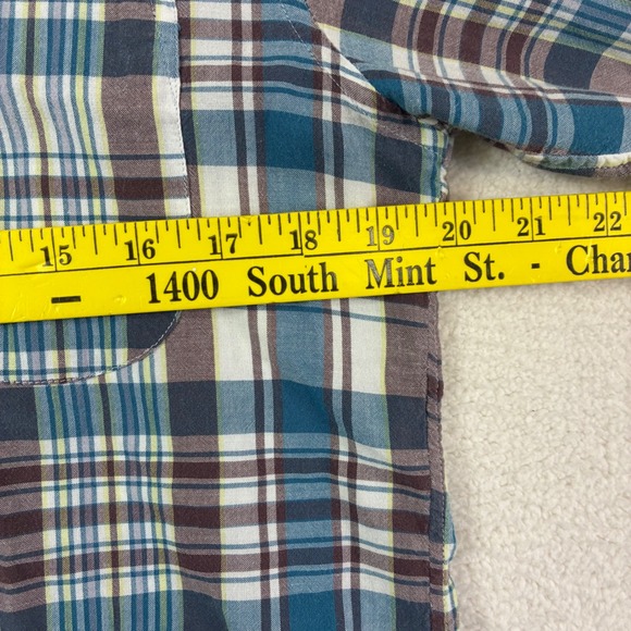J Crew Indian Madras Button Shirt Mens Medium Blue Brown Plaid Slim Long Sleeve - Picture 5 of 9